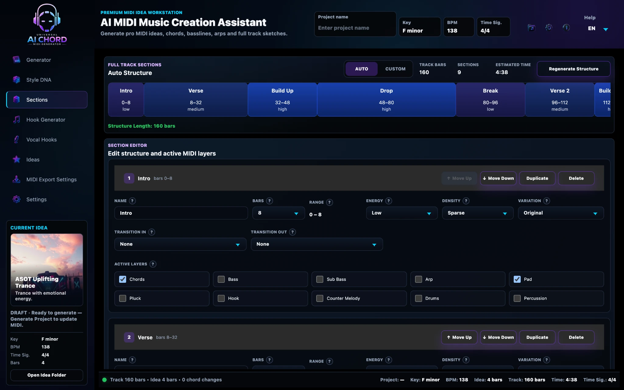 Sections arrangement builder